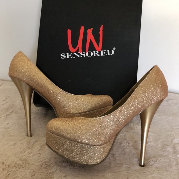 NWT Unsensored Women’s Gold Glitter Heels, Sz 7.5 - Picture 3 of 7